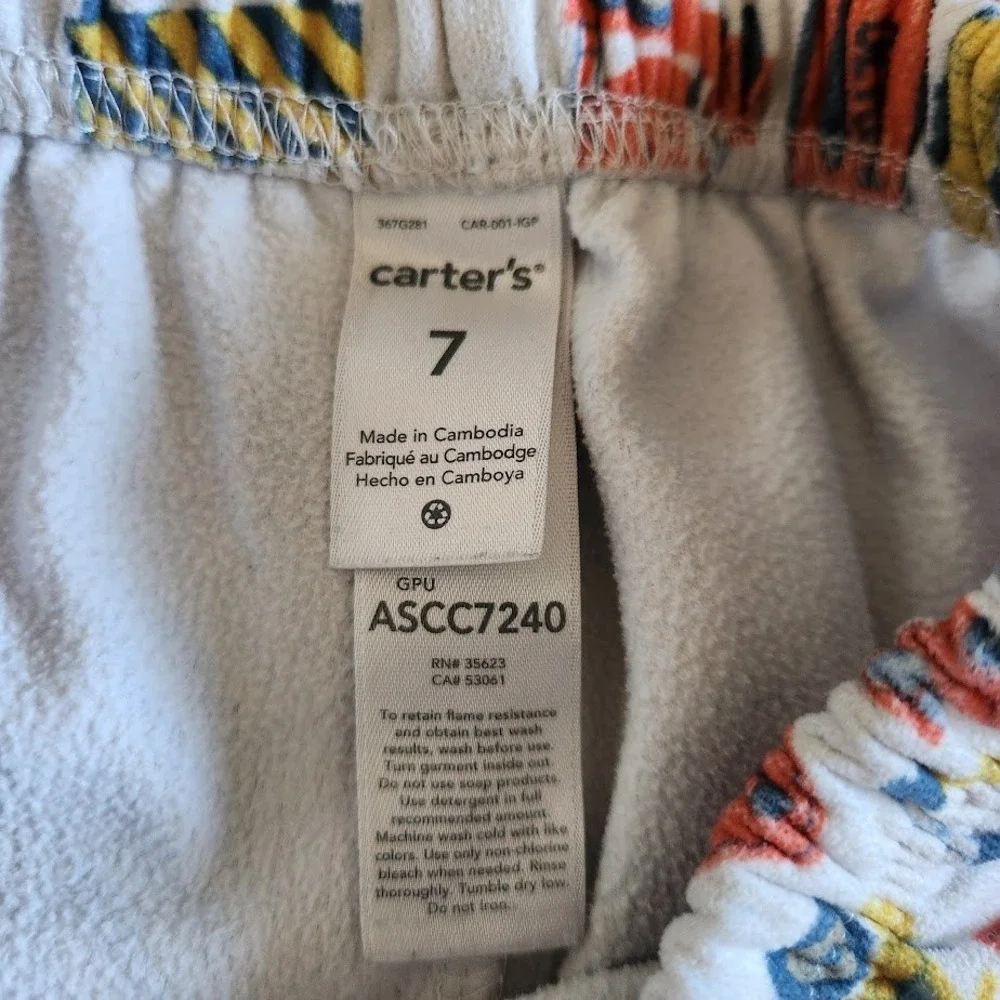 Carters Boys Construction Vehicle Fleece Pajama Pants White Yellow Size 7 627